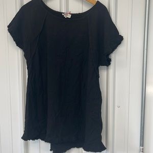 Umgee Pintuck Blouse Shirt New black high low fringed top
